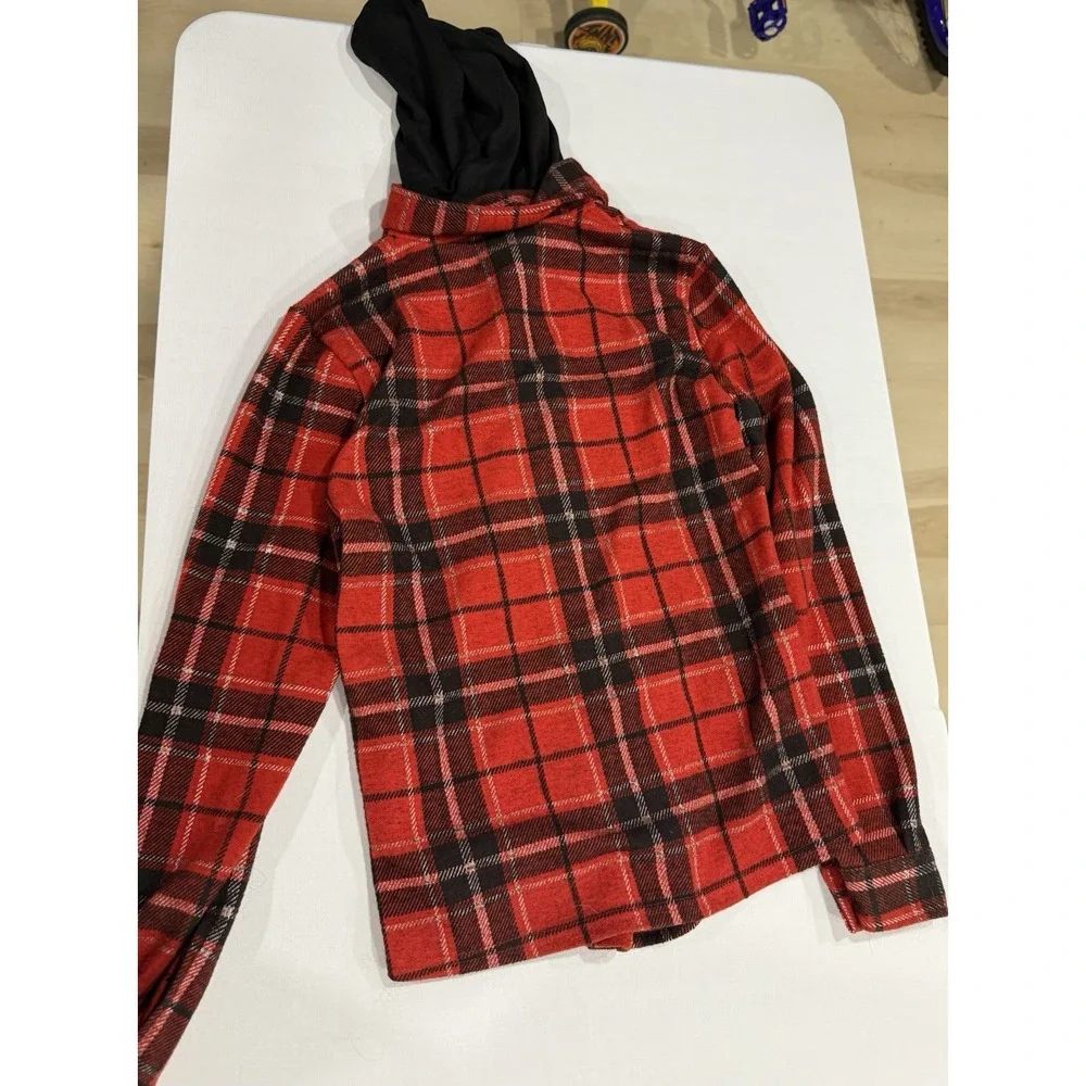 No Boundaries  XXS Plaid Hooded Button Up Flannel Shirt Jacket